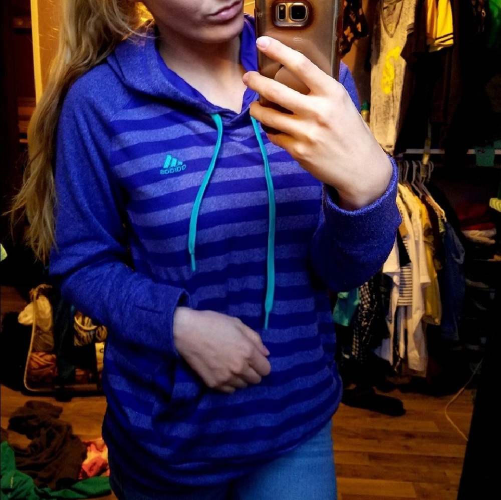 Purple Striped Adidas Hoodie Size Medium